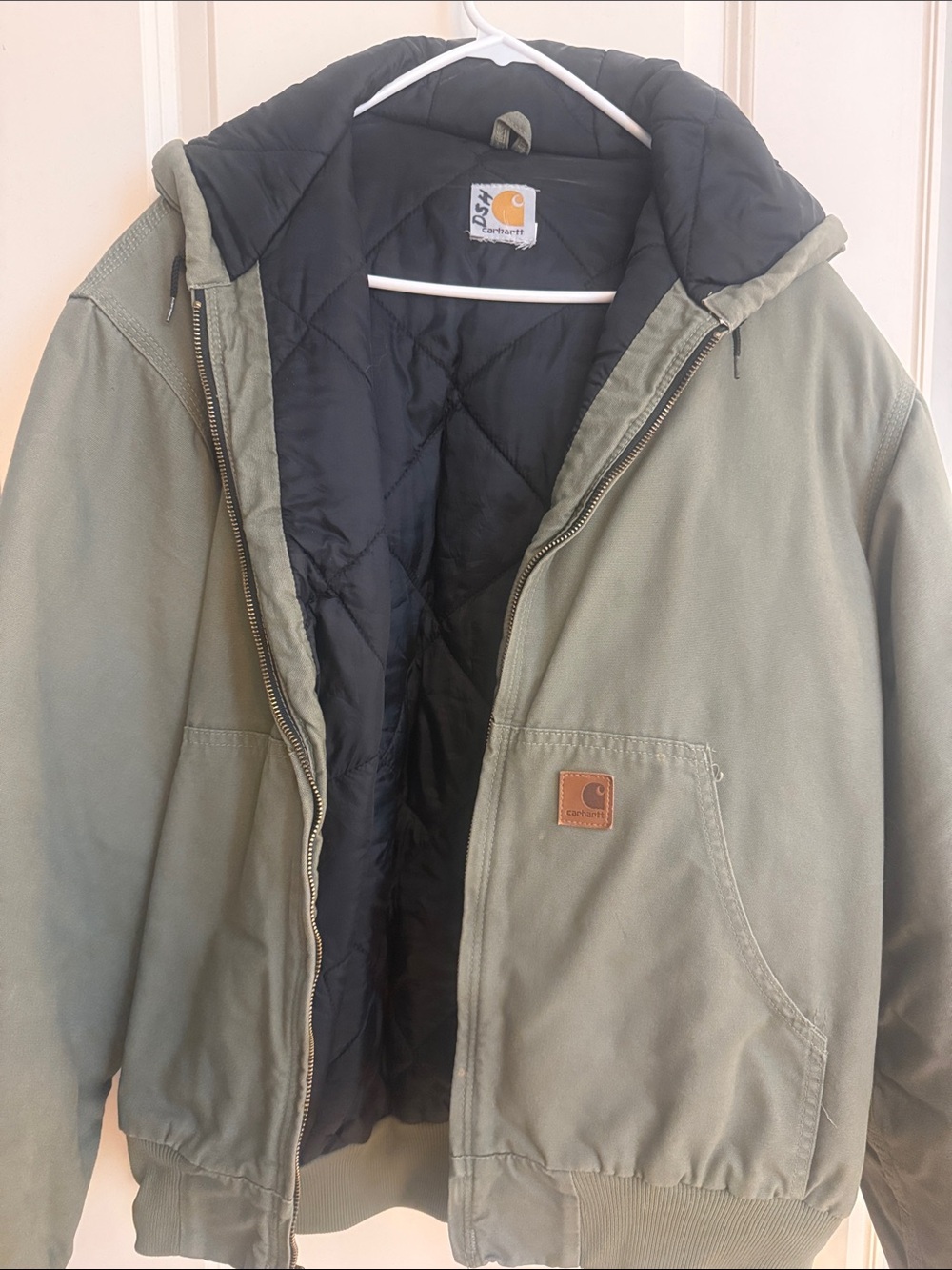 Carhartt Olive Green Quilted Black-Lined Bomber Jacket